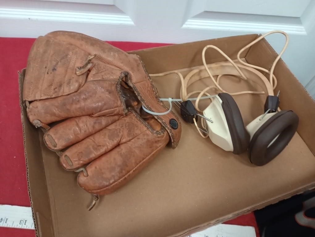 Catcher mitt  and headphones both vintage