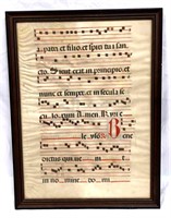Antique Framed Medieval Period Music Sheet On Anim