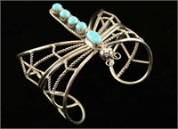 Vintage Turquoise & Silver Dragonfly Bracelet