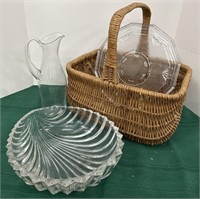 Basket with beautiful glass items - fruit bowl,