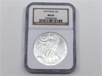 1997 One Dollar Silver Eagle NGC MS69 Graded