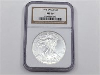 1998 One Dollar Silver Eagle NGC MS69 Graded