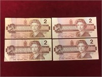 4 - 1986 $2 Canada Bank Notes