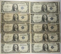 Lot of 10: $1 Silver Certificates