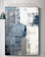 Large Abstract Art, Blue and Grey Abstract Art Pai