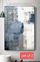 Lot of 2, Large Abstract Art, Blue and Grey Abstra
