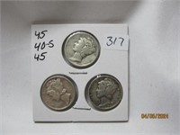 Mercury Dimes Set of 3 45,40-S,45