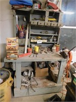 Antique workbench w/ drawers & shelves & 3"