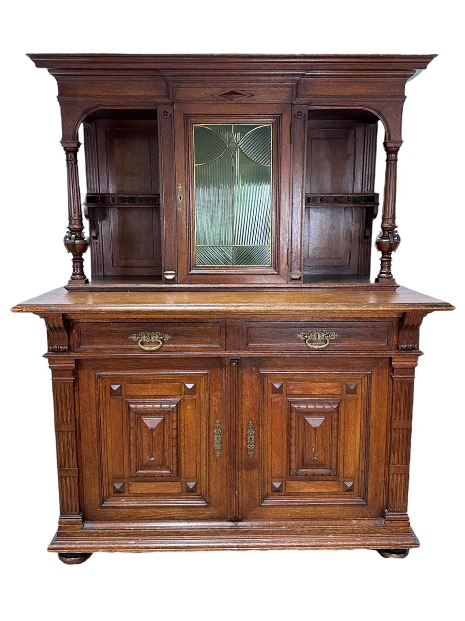 Antique Hutch Cabinet w/ Stained Glass Door