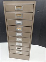 Vintage Metal 9 Drawer Cabinet 12.5 x 10 x 30" h