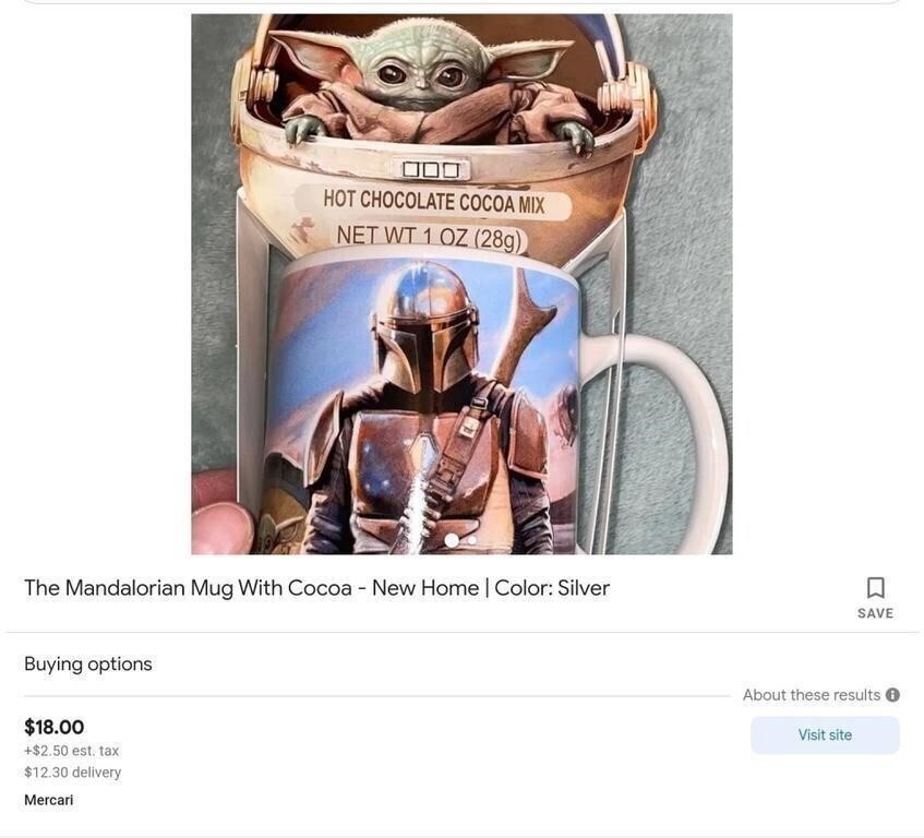 Star Wars Mandalorian Mug w/cocoa Mix NEW