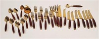 45pc VINTAGE BRASS & WOOD FLATWARE, 2 SETS