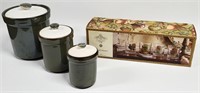 SANGO POTTERY CANISTERS, TURKEY GLASSES, NO SHIP