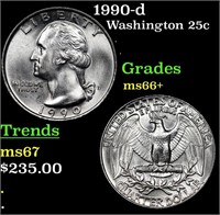 1990-d Washington Quarter 25c Grades GEM++ Unc