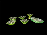 6 -Uranium Depression Glass Dishes