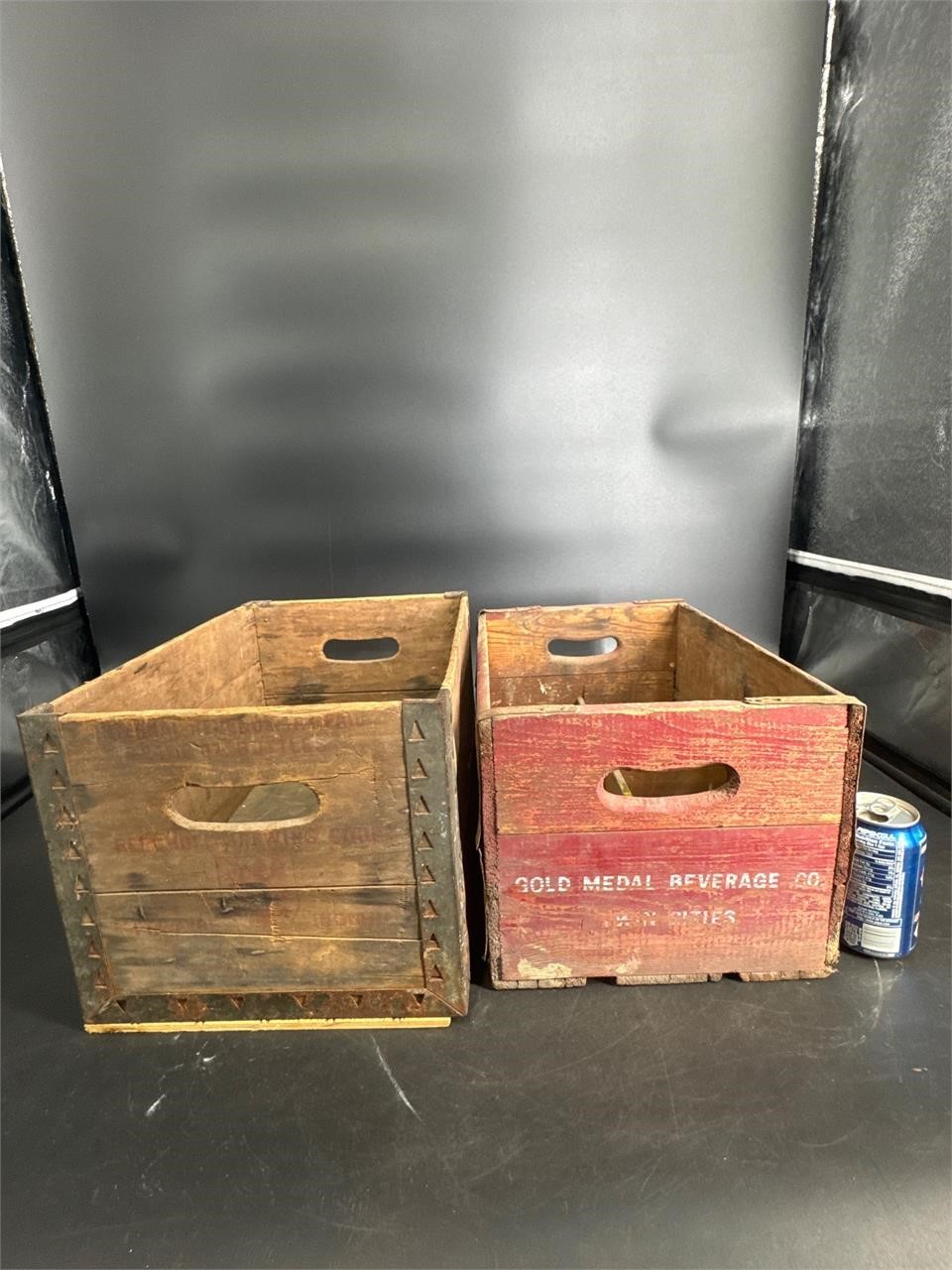 TWO NICE ANTIQUE WOOD CRATES BERGHOFF BEER +