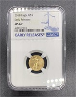 2018 Double Eagle MS69 $5 Gold Coin