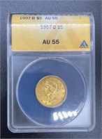 1907-D Liberty Head AU55 $5 Gold Coin