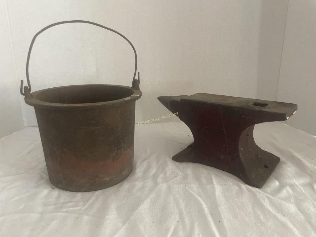 Small cast iron pail & anvil
