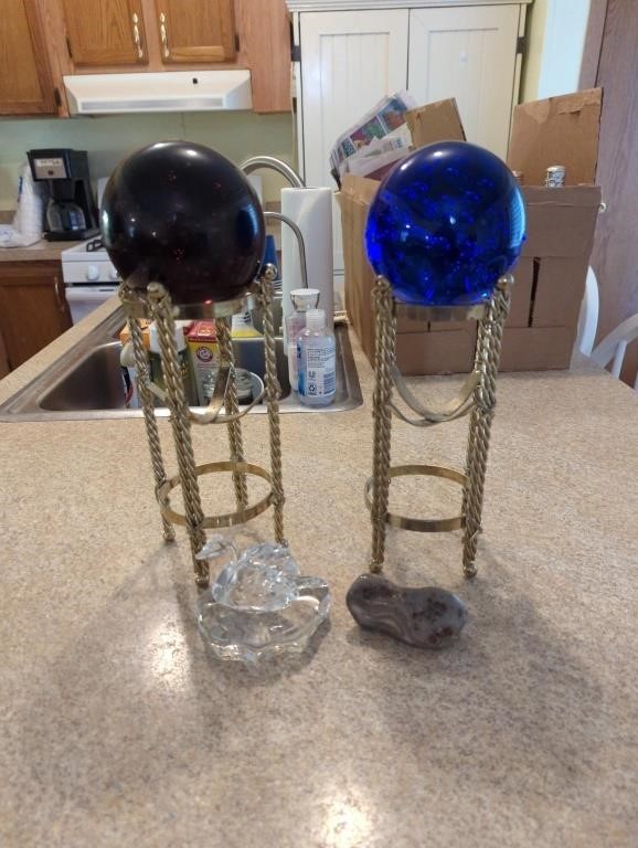 Lenox Glass and two heavy bluish balls on stands