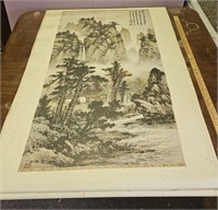 Large Chinese Scroll Painting- As Found