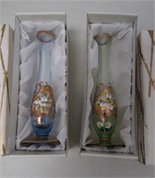 Pair (one green, one blue) of Czech Bud Vases