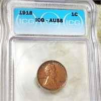 1918 Lincoln Wheat Penny ICG - AU58