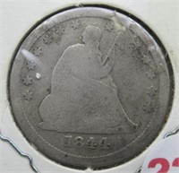 1844-O Seated liberty silver quarter.