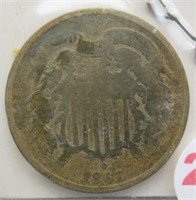 1867 Shield 2 cent piece.