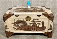 Asian Inspired Wood Carved Trunk Chest