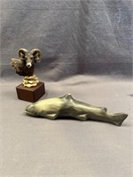 VINTAGE ESKIMO STONE SALMON SCULPTURE AND RAM