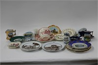 LOT OF PAINTED PLATES, CREAM AND SUGAR, LARGE