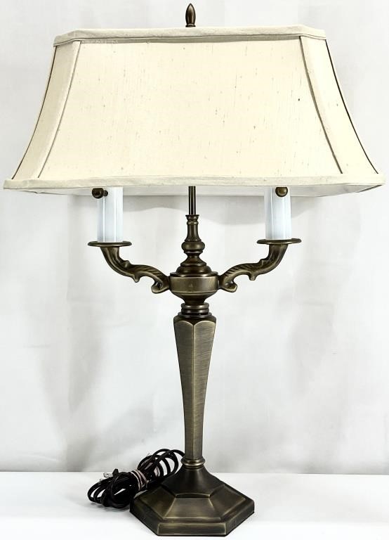 Quality Brushed Metal 2-Arm Candelabra Lamp