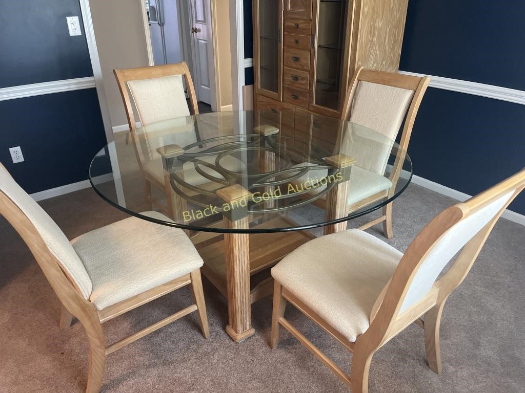 OFFSITE: Glass table and matching hutch