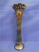Crimp Carnival Glass On Blue Vase