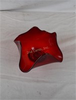 Clear Red Glass Ashtray Candy Dish