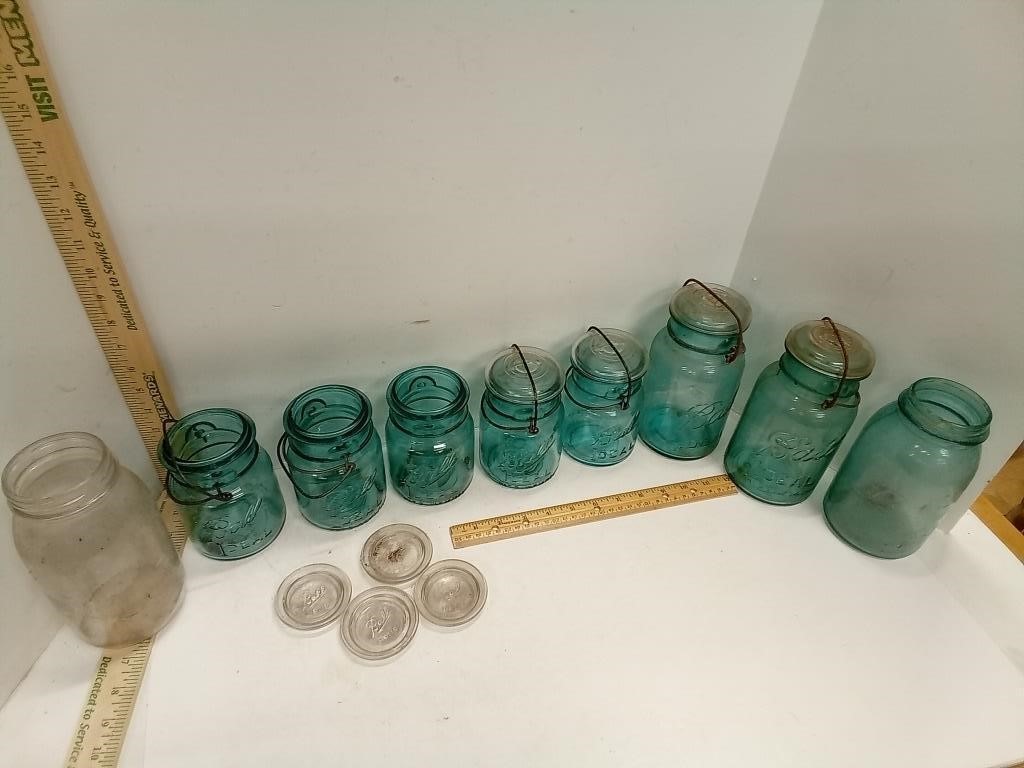 Blue Glass Ball Jars,  Lids & More