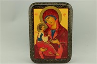 Russian Lacquer Box. Madonna and Child