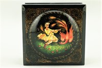 Russian Lacquer Box. Girl with Phoenix