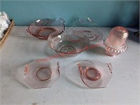 Pink Depression Glass, Fairy Lamp, Serving Bowls