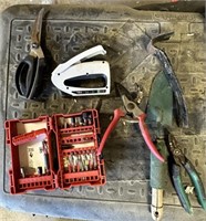 milwaukee bits, stapler, garden hand tools...