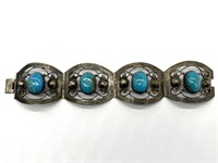 ‘Sterling’ Marked Bracelet with Turquoise Stones