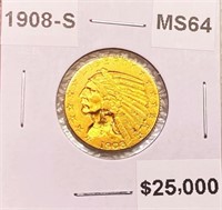 1908-S $5 Gold Half Eagle CHOICE BU