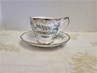 Queen Anne happy anniversary cup and saucer