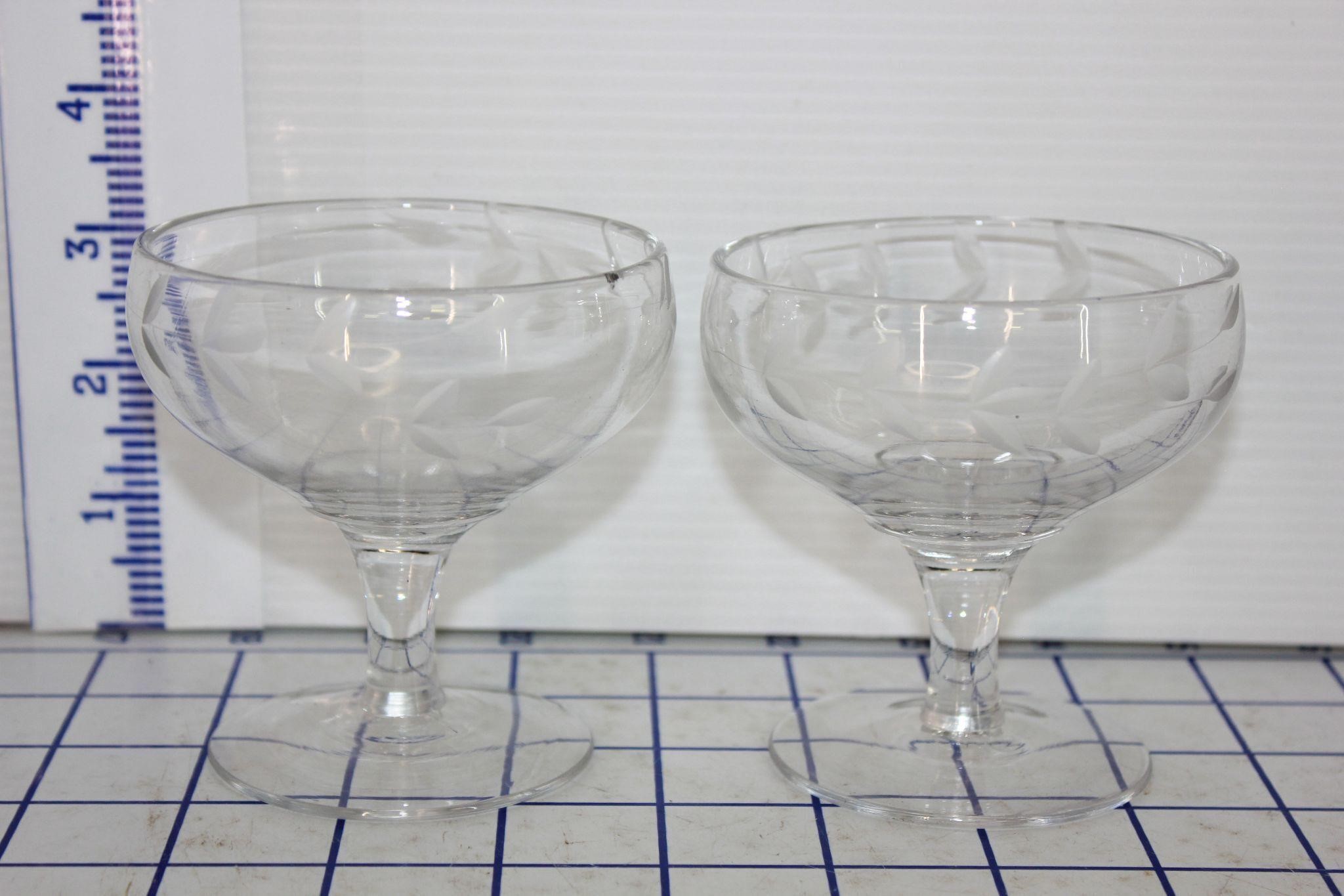 PAIR OF ETCHED GLASS GOBLETS