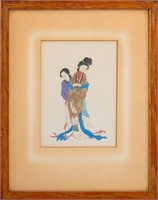 Chinese Two Women Watercolor on Paper