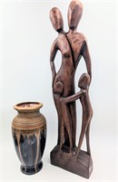 Wood Abstract Family & Ceramic Vase
