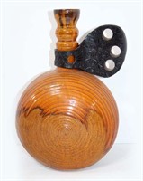 Signed Ceramic Vase with Tooled Leather