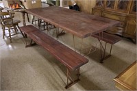 Vntg Wood & Metal Picnic Table Set