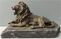 Antique Bronze Lion, Slate Base, As Is